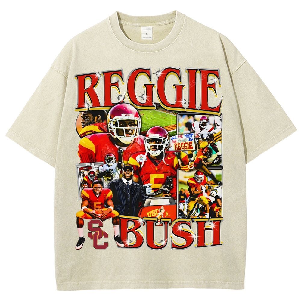 REGGIE BUSH USC Tee Vintage Style Unisex-Adult Oversized Washed Street T-shirt 