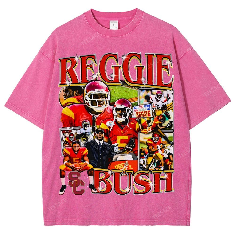 REGGIE BUSH USC Tee Vintage Style Unisex-Adult Oversized Washed Street T-shirt 