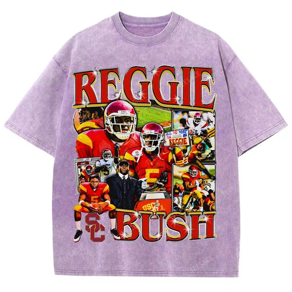 REGGIE BUSH USC Tee Vintage Style Unisex-Adult Oversized Washed Street T-shirt 