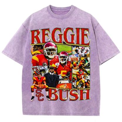 REGGIE BUSH USC Tee Vintage Style Unisex-Adult Oversized Washed Street T-shirt 
