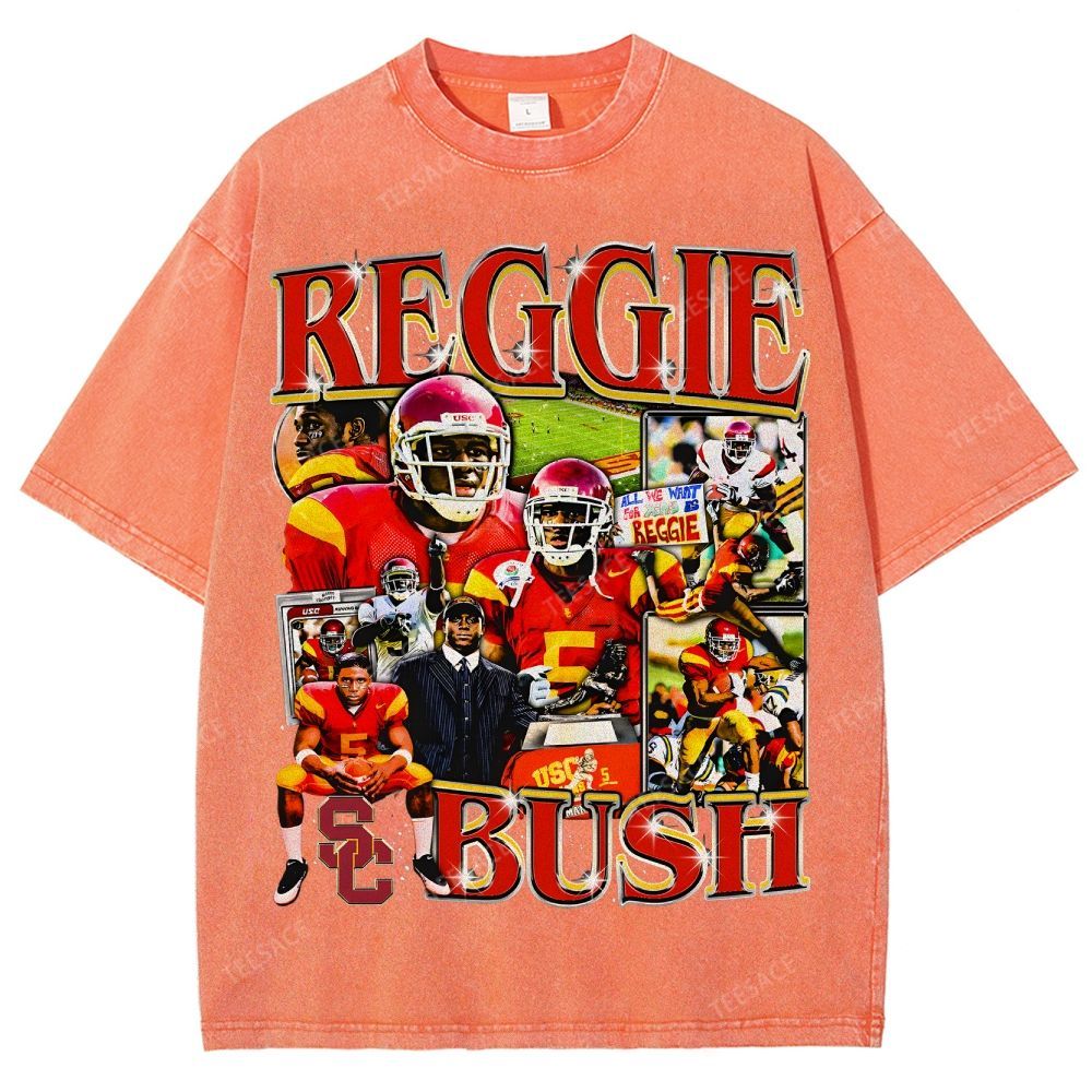 REGGIE BUSH USC Tee Vintage Style Unisex-Adult Oversized Washed Street T-shirt 
