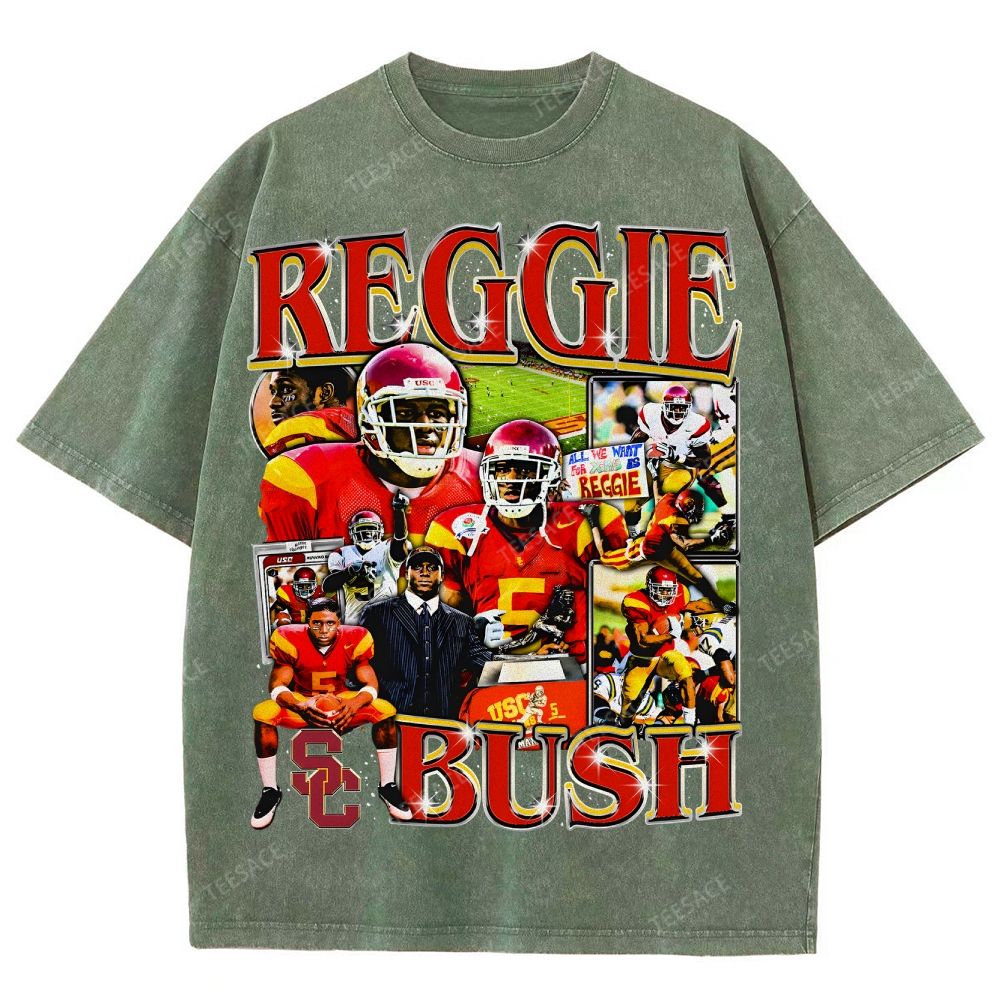 REGGIE BUSH USC Tee Vintage Style Unisex-Adult Oversized Washed Street T-shirt 