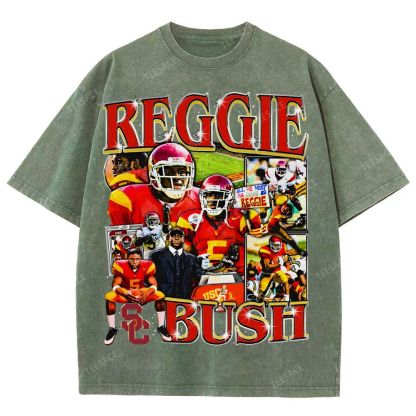 REGGIE BUSH USC Tee Vintage Style Unisex-Adult Oversized Washed Street T-shirt 