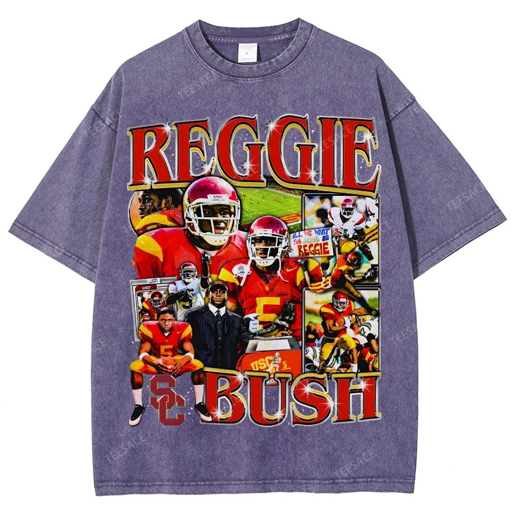 REGGIE BUSH USC Tee Vintage Style Unisex-Adult Oversized Washed Street T-shirt 