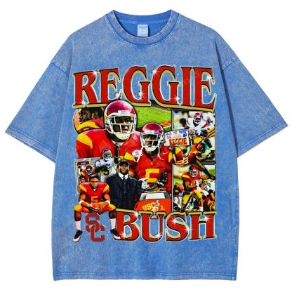 REGGIE BUSH USC Tee Vintage Style Unisex-Adult Oversized Washed Street T-shirt 