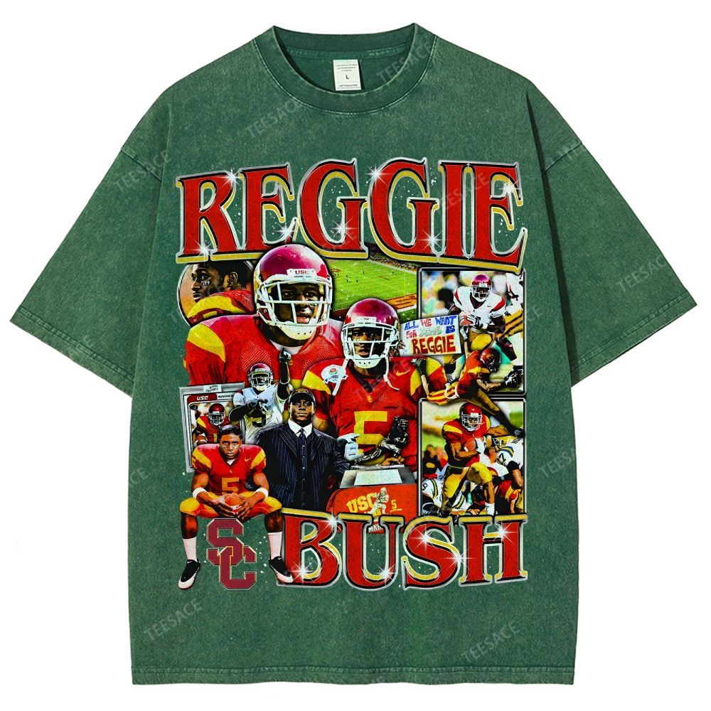 REGGIE BUSH USC Tee Vintage Style Unisex-Adult Oversized Washed Street T-shirt 