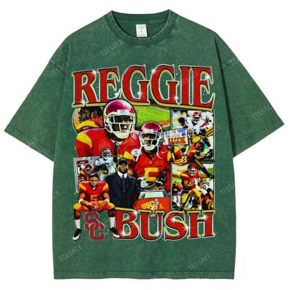 REGGIE BUSH USC Tee Vintage Style Unisex-Adult Oversized Washed Street T-shirt 