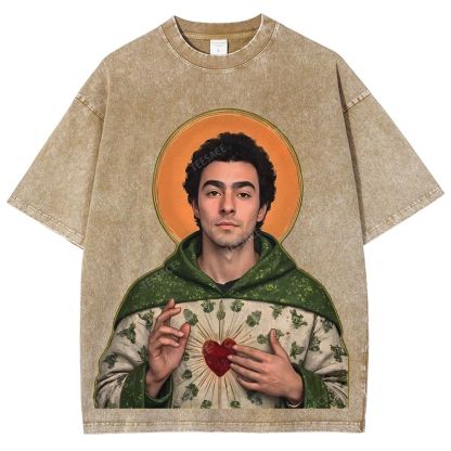 Vintage Style Unisex-Adult Oversized Washed Cotton T-Shirt Graphic TEE