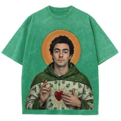Vintage Style Unisex-Adult Oversized Washed Cotton T-Shirt Graphic TEE