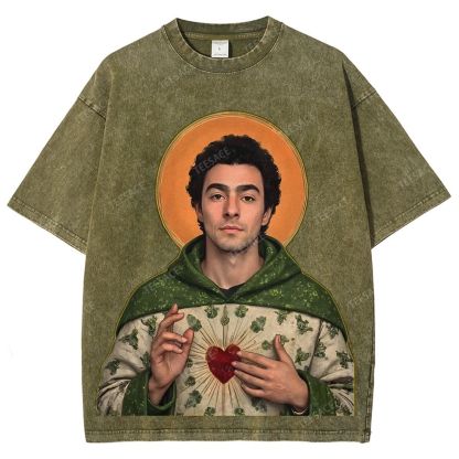 Vintage Style Unisex-Adult Oversized Washed Cotton T-Shirt Graphic TEE