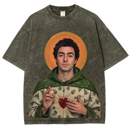 Vintage Style Unisex-Adult Oversized Washed Cotton T-Shirt Graphic TEE