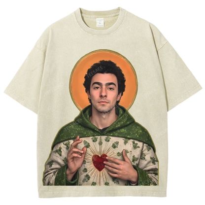 Vintage Style Unisex-Adult Oversized Washed Cotton T-Shirt Graphic TEE
