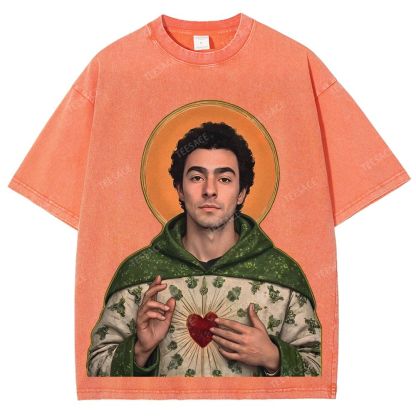 Vintage Style Unisex-Adult Oversized Washed Cotton T-Shirt Graphic TEE