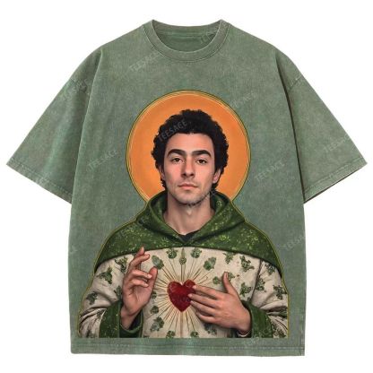 Vintage Style Unisex-Adult Oversized Washed Cotton T-Shirt Graphic TEE