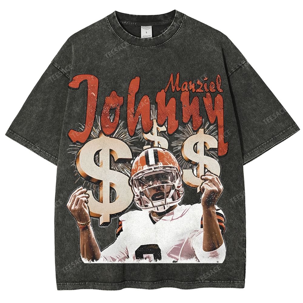 Vintage Style Unisex-Adult Oversized Washed Cotton T-Shirt Graphic MONEY MANZIEL  TEE