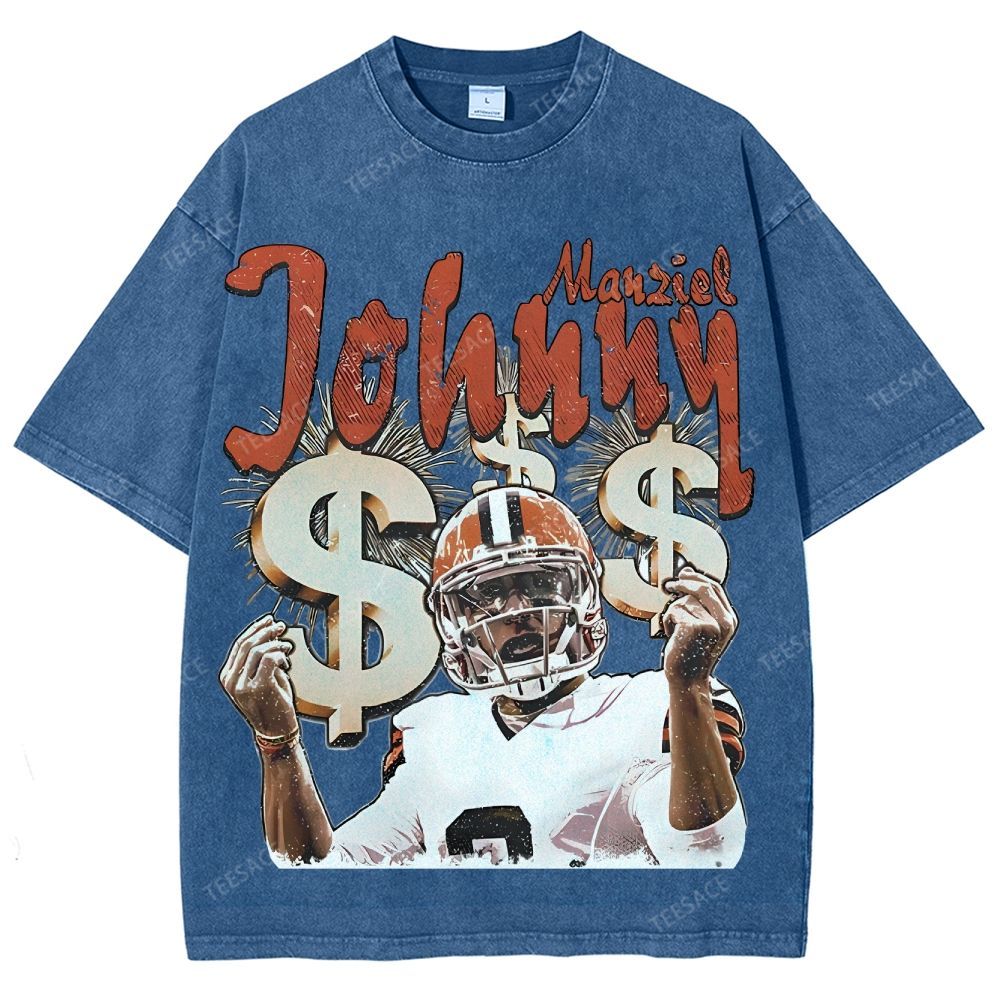 Vintage Style Unisex-Adult Oversized Washed Cotton T-Shirt Graphic MONEY MANZIEL  TEE