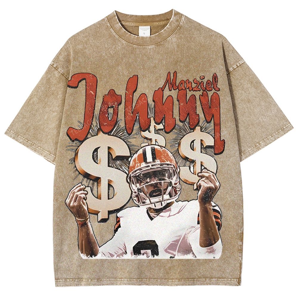 Vintage Style Unisex-Adult Oversized Washed Cotton T-Shirt Graphic MONEY MANZIEL  TEE