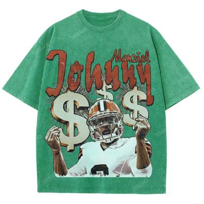 Vintage Style Unisex-Adult Oversized Washed Cotton T-Shirt Graphic MONEY MANZIEL  TEE