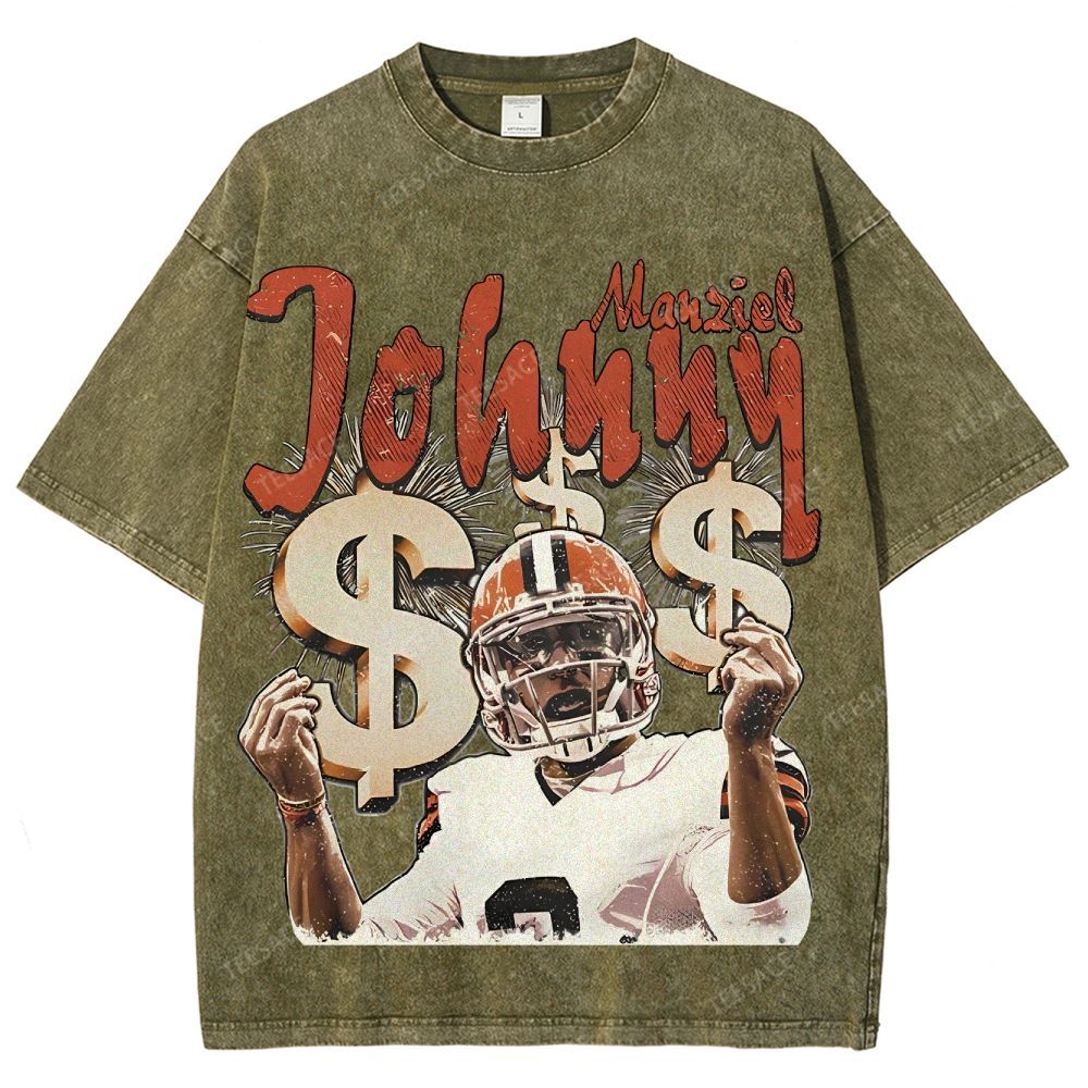 Vintage Style Unisex-Adult Oversized Washed Cotton T-Shirt Graphic MONEY MANZIEL  TEE