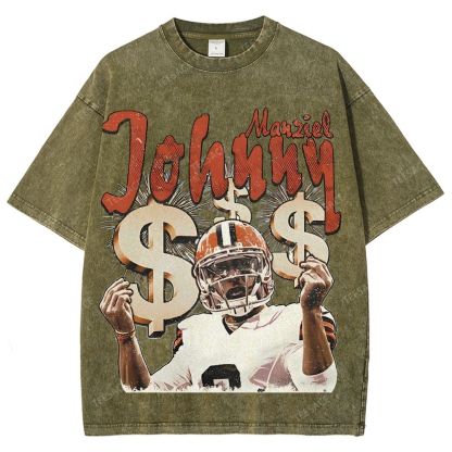 Vintage Style Unisex-Adult Oversized Washed Cotton T-Shirt Graphic MONEY MANZIEL  TEE