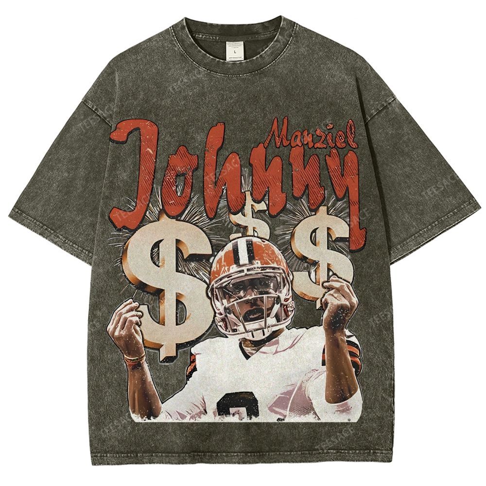 Vintage Style Unisex-Adult Oversized Washed Cotton T-Shirt Graphic MONEY MANZIEL  TEE