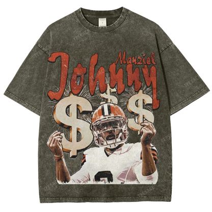 Vintage Style Unisex-Adult Oversized Washed Cotton T-Shirt Graphic MONEY MANZIEL  TEE