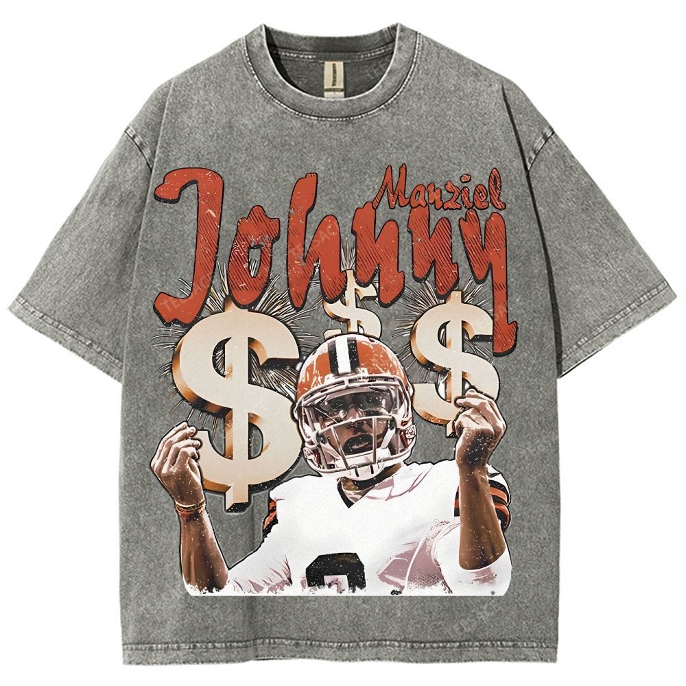 Vintage Style Unisex-Adult Oversized Washed Cotton T-Shirt Graphic MONEY MANZIEL  TEE