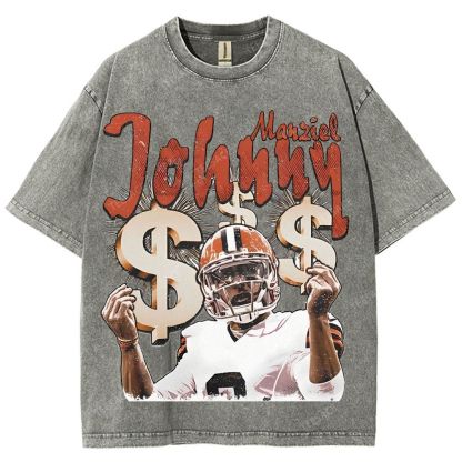 Vintage Style Unisex-Adult Oversized Washed Cotton T-Shirt Graphic MONEY MANZIEL  TEE