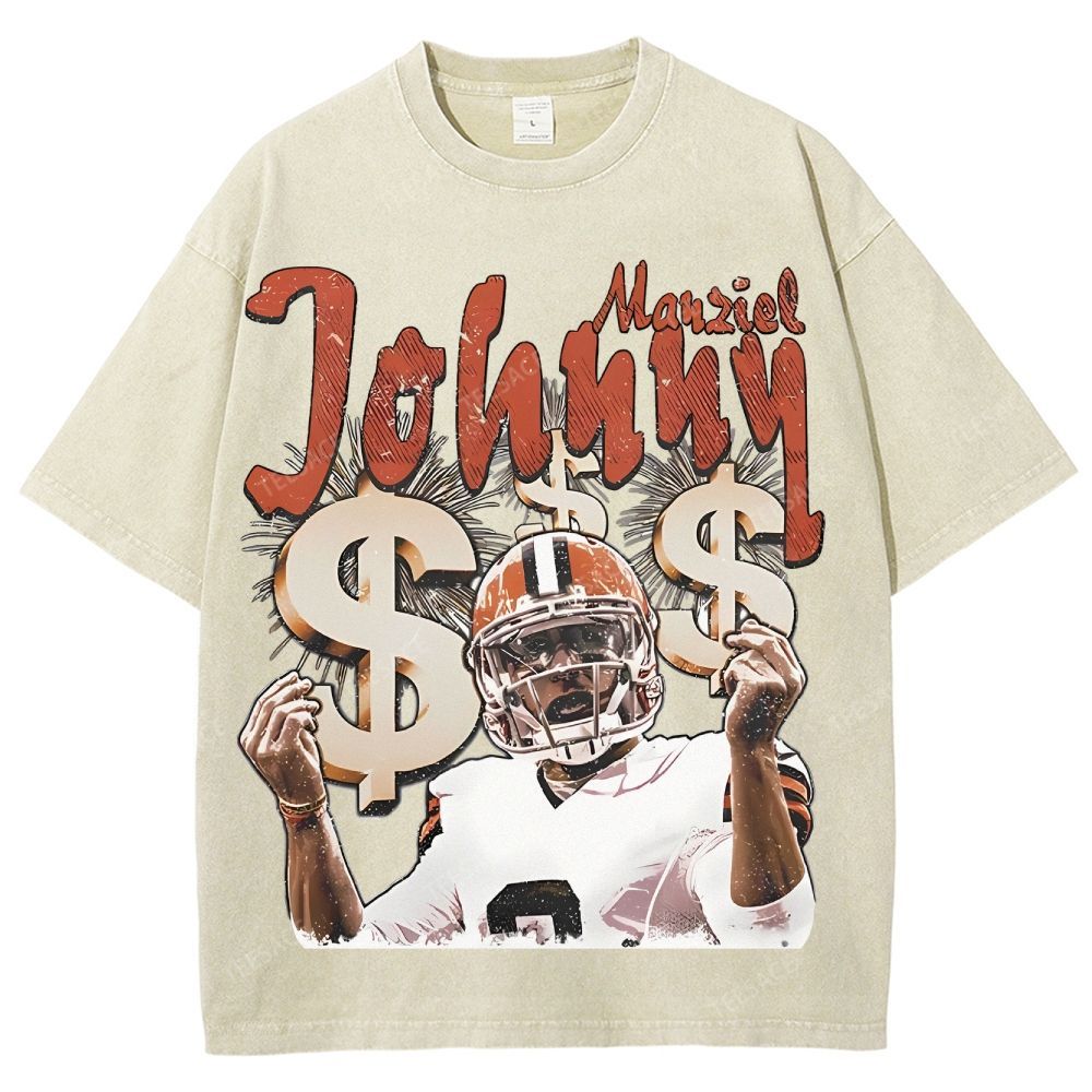 Vintage Style Unisex-Adult Oversized Washed Cotton T-Shirt Graphic MONEY MANZIEL  TEE
