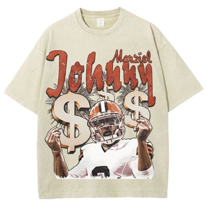 Vintage Style Unisex-Adult Oversized Washed Cotton T-Shirt Graphic MONEY MANZIEL  TEE