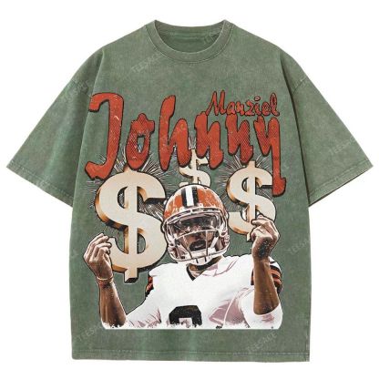 Vintage Style Unisex-Adult Oversized Washed Cotton T-Shirt Graphic MONEY MANZIEL  TEE