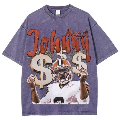 Vintage Style Unisex-Adult Oversized Washed Cotton T-Shirt Graphic MONEY MANZIEL  TEE
