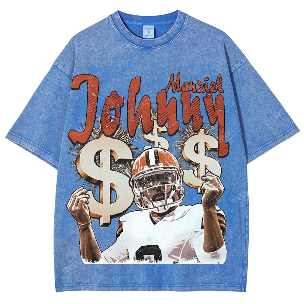 Vintage Style Unisex-Adult Oversized Washed Cotton T-Shirt Graphic MONEY MANZIEL  TEE
