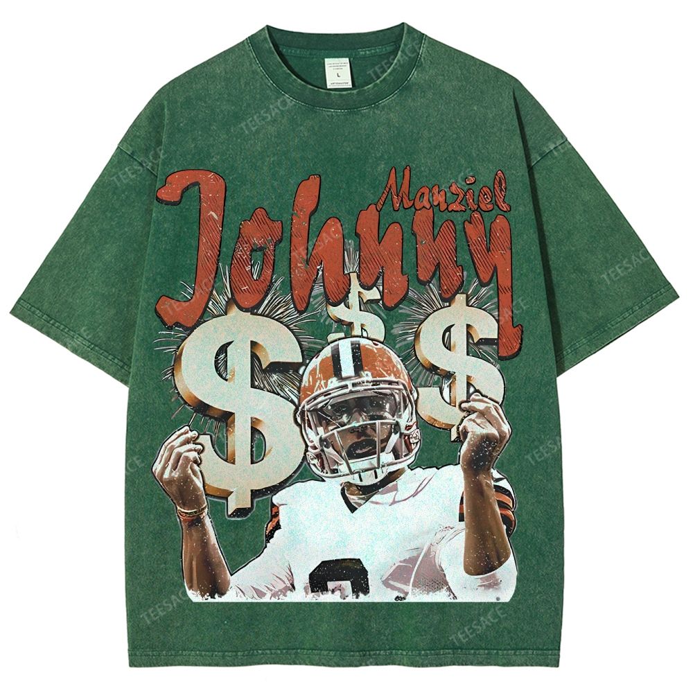 Vintage Style Unisex-Adult Oversized Washed Cotton T-Shirt Graphic MONEY MANZIEL  TEE