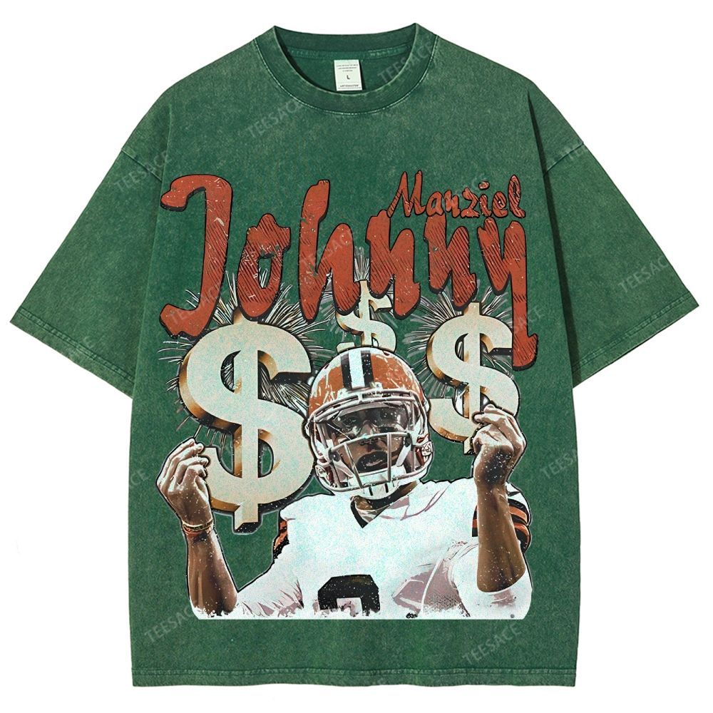 Vintage Style Unisex-Adult Oversized Washed Cotton T-Shirt Graphic MONEY MANZIEL  TEE