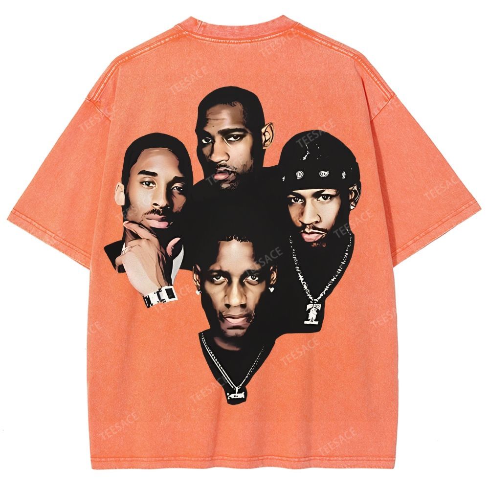 Unisex Fit Washed T-Shirt Kobe and Iverson and T Mac and Carter