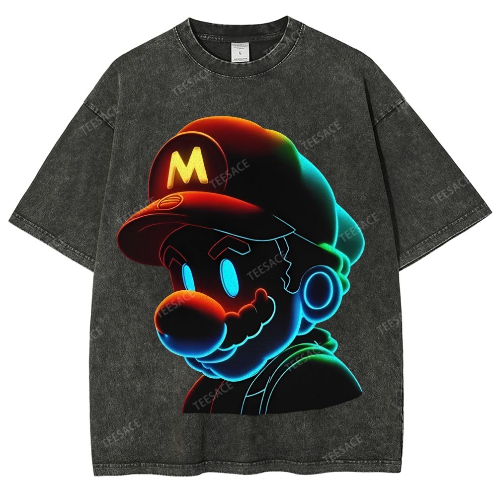 Unisex-Adult Ultra Cotton Washed T-Shirt Graphic Mario