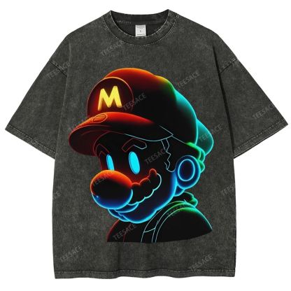 Unisex-Adult Ultra Cotton Washed T-Shirt Graphic Mario