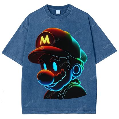 Unisex-Adult Ultra Cotton Washed T-Shirt Graphic Mario