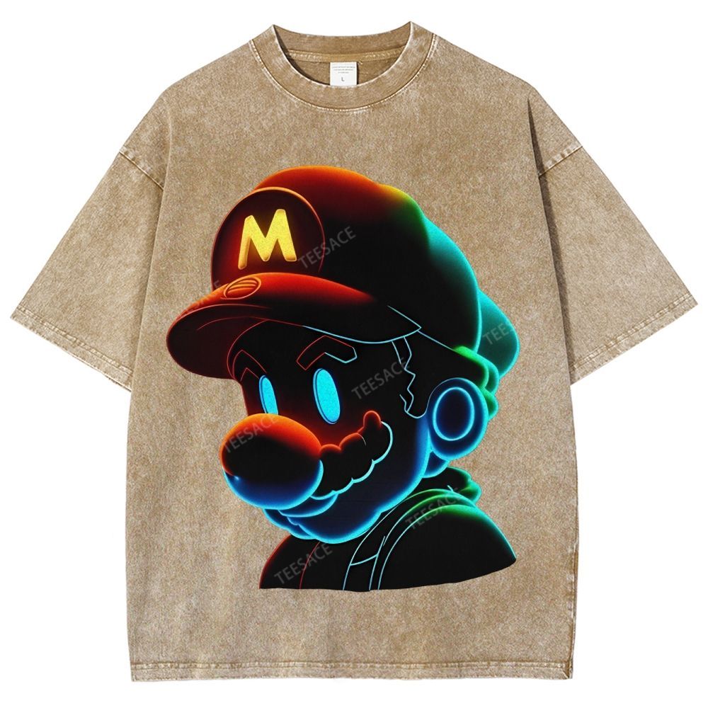 Unisex-Adult Ultra Cotton Washed T-Shirt Graphic Mario