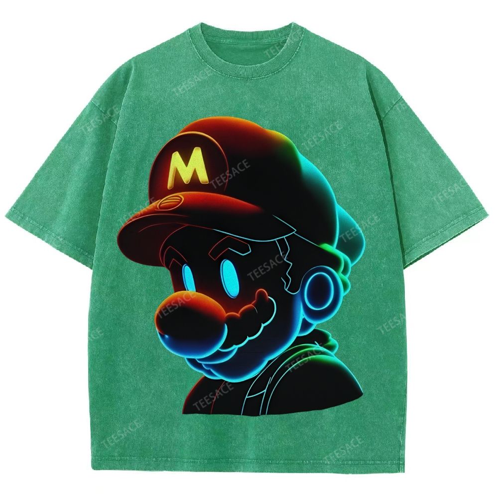 Unisex-Adult Ultra Cotton Washed T-Shirt Graphic Mario