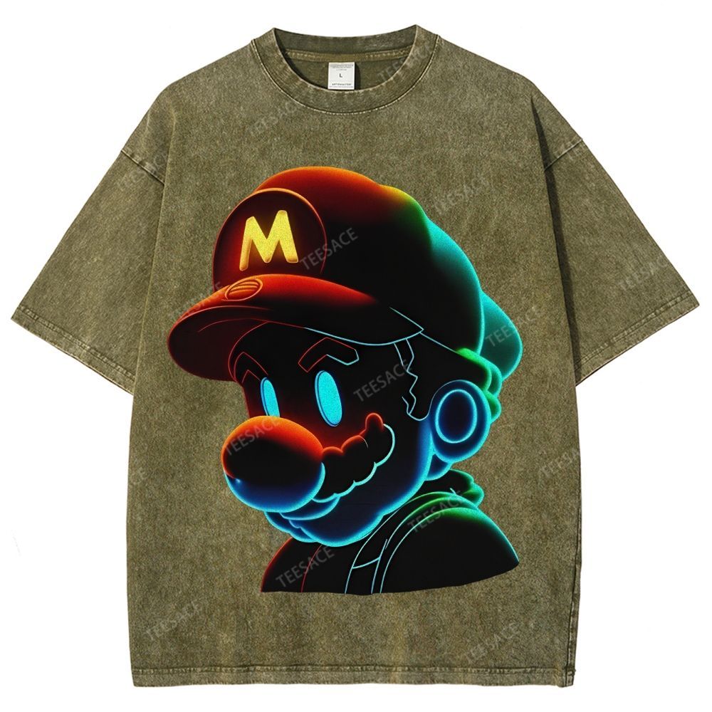 Unisex-Adult Ultra Cotton Washed T-Shirt Graphic Mario