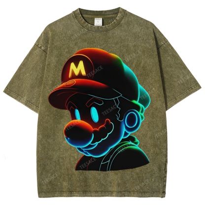 Unisex-Adult Ultra Cotton Washed T-Shirt Graphic Mario