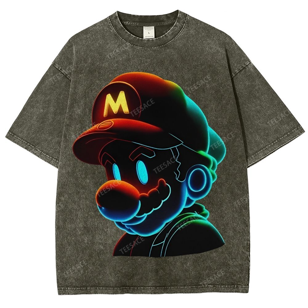Unisex-Adult Ultra Cotton Washed T-Shirt Graphic Mario