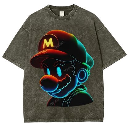 Unisex-Adult Ultra Cotton Washed T-Shirt Graphic Mario