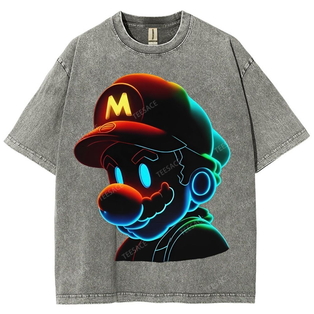 Unisex-Adult Ultra Cotton Washed T-Shirt Graphic Mario