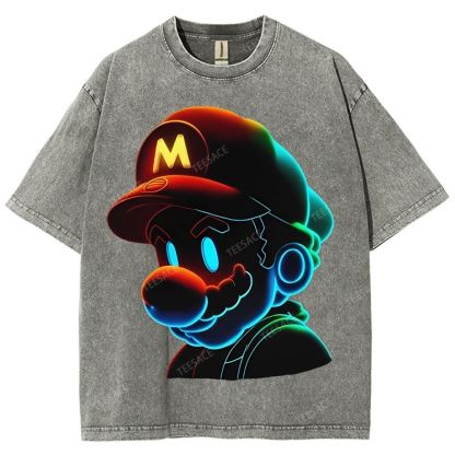 Unisex-Adult Ultra Cotton Washed T-Shirt Graphic Mario