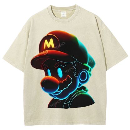 Unisex-Adult Ultra Cotton Washed T-Shirt Graphic Mario