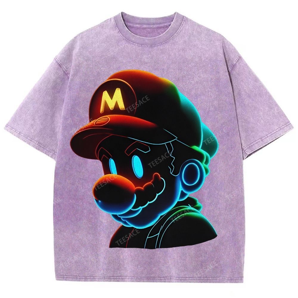 Unisex-Adult Ultra Cotton Washed T-Shirt Graphic Mario