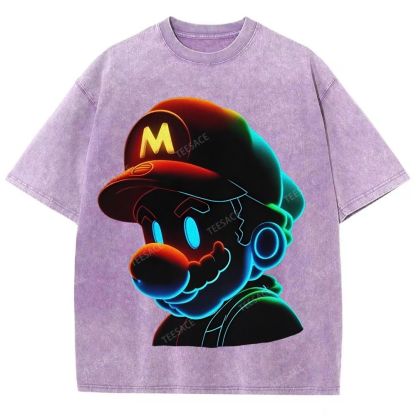 Unisex-Adult Ultra Cotton Washed T-Shirt Graphic Mario